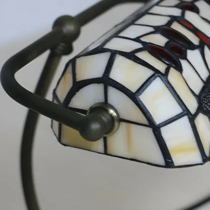 Vintage Dragonfly Pattern Stained Glass Banker Table Lamp Image - 12