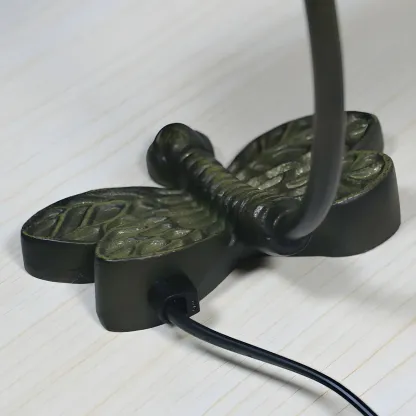 Vintage Dragonfly Pattern Stained Glass Banker Table Lamp Image - 14