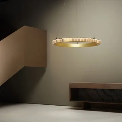 Circular 2-layer Modern Alabaster Steel Pendant Chandelier Image - 4