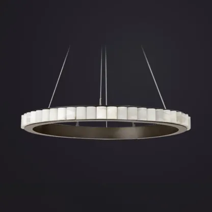 Circular 2-layer Modern Alabaster Steel Pendant Chandelier Image - 5