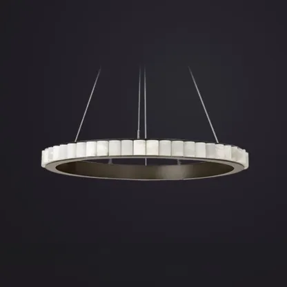 Circular 2-layer Modern Alabaster Steel Pendant Chandelier Image - 6