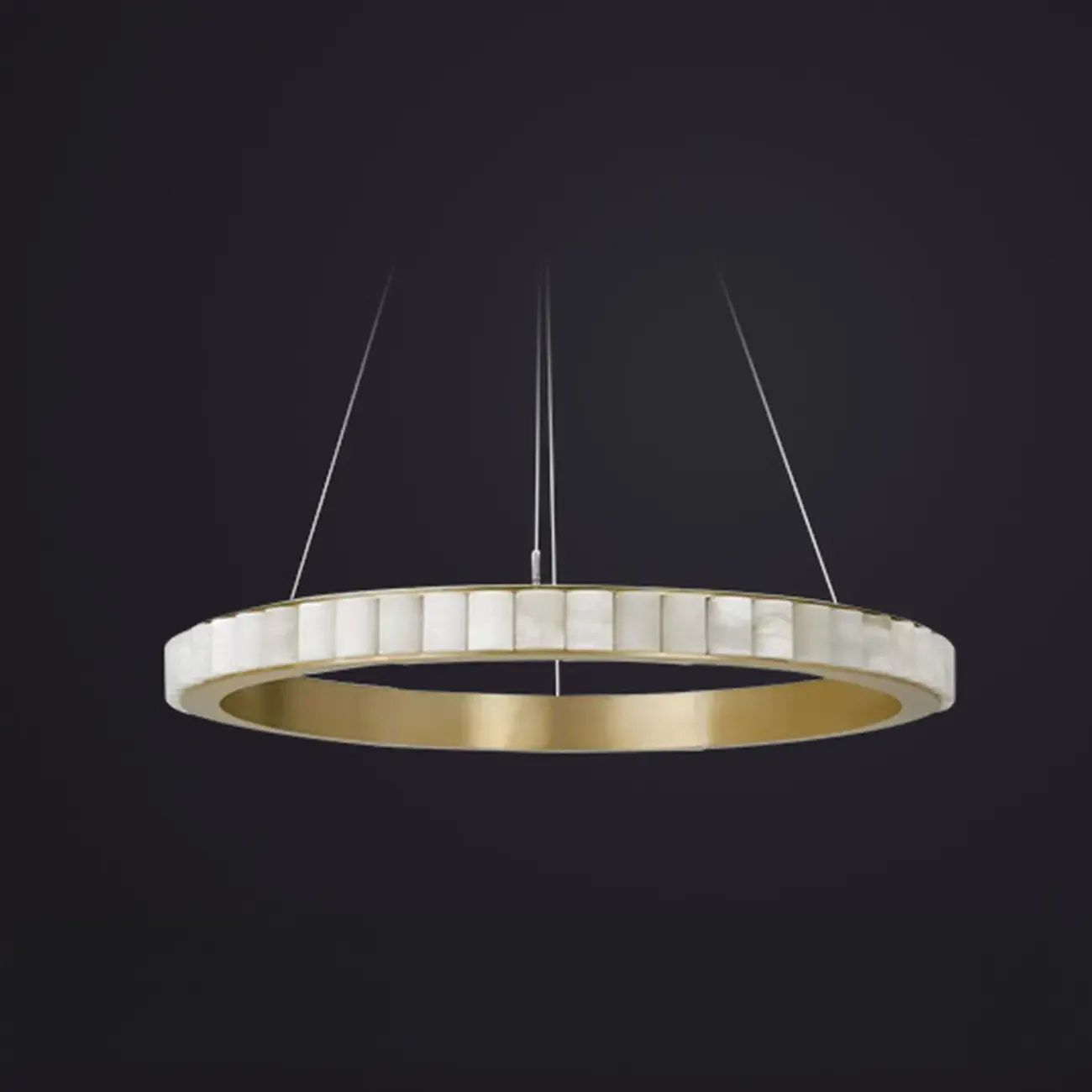 Circular 2-layer Modern Alabaster Steel Pendant Chandelier Image - 7