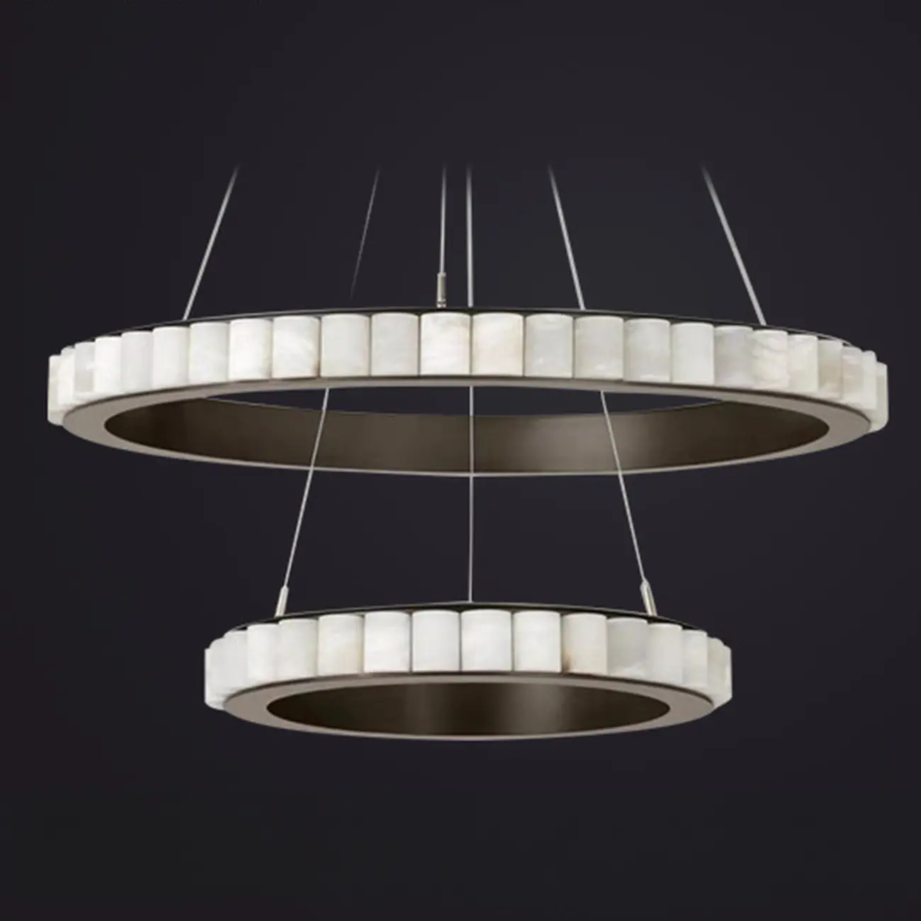 Circular 2-layer Modern Alabaster Steel Pendant Chandelier Image - 9 | homeyfad