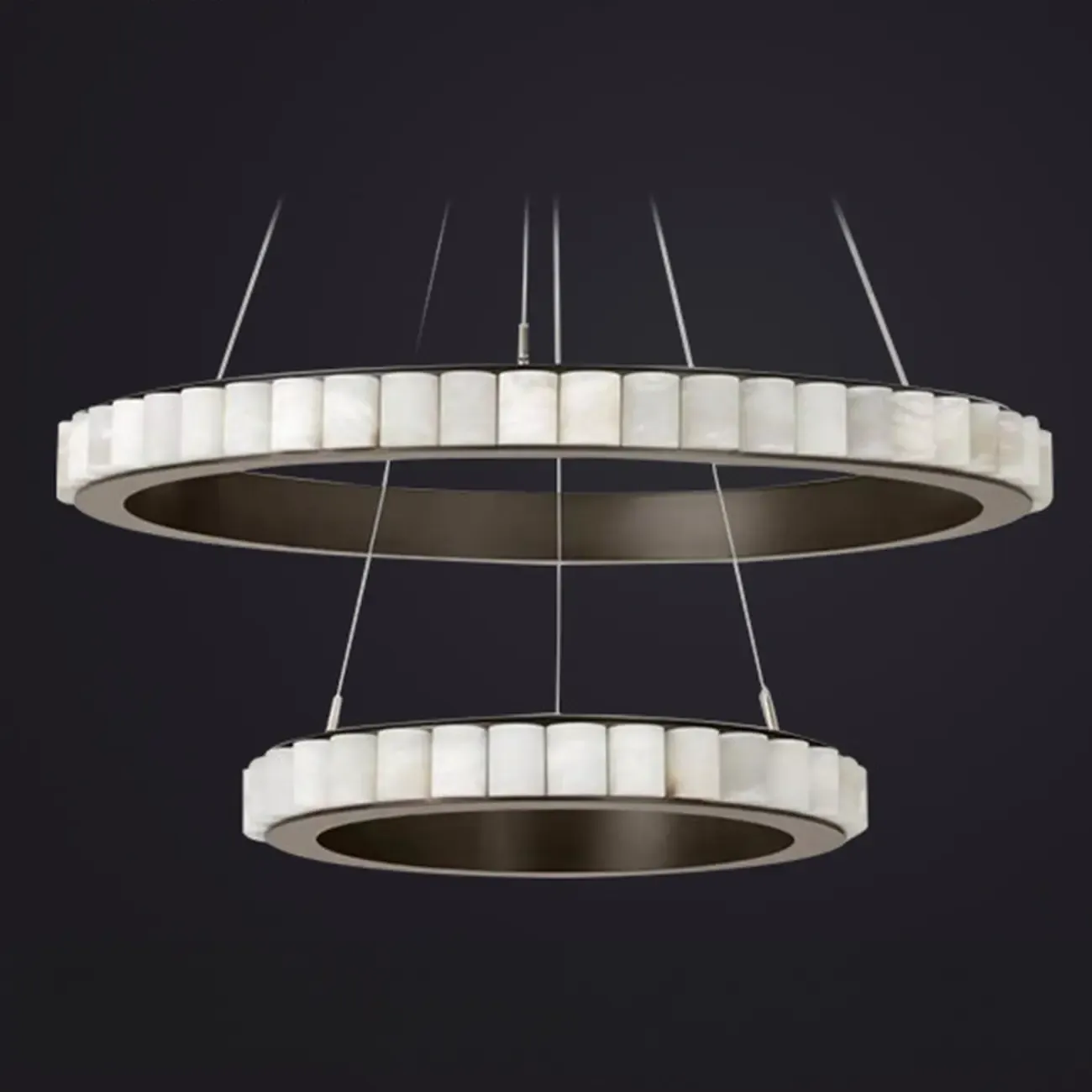 Circular 2-layer Modern Alabaster Steel Pendant Chandelier Image - 9