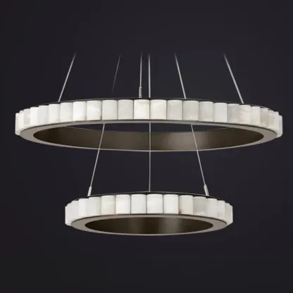 Circular 2-layer Modern Alabaster Steel Pendant Chandelier Image - 9
