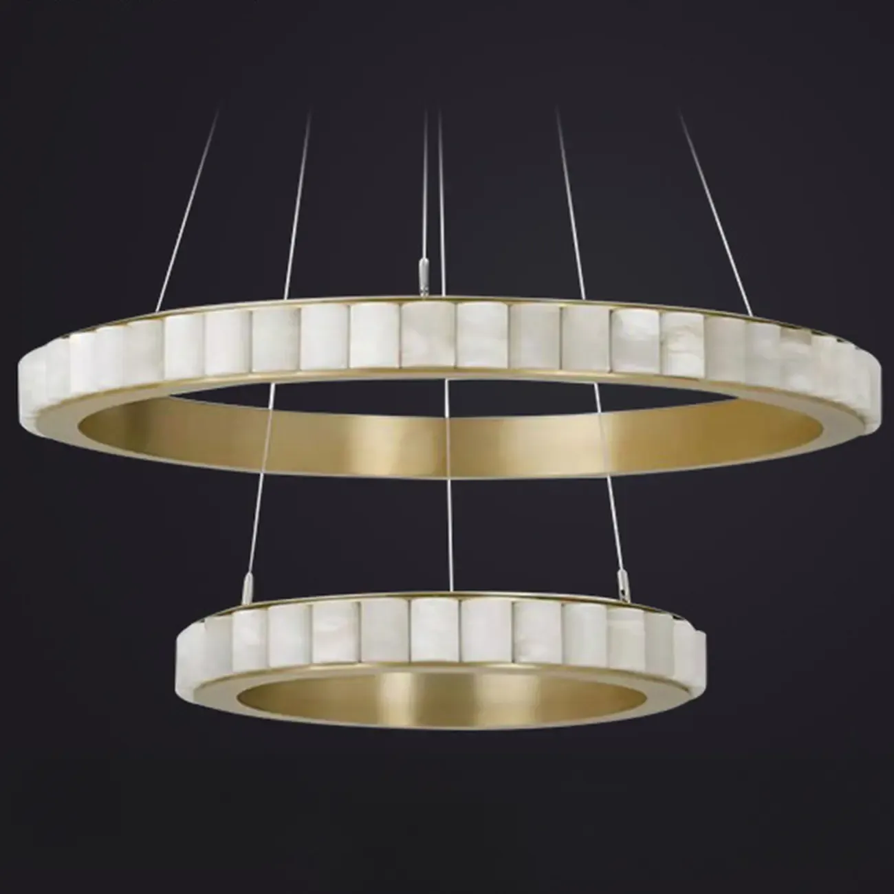 Circular 2-layer Modern Alabaster Steel Pendant Chandelier Image - 10