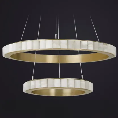 Circular 2-layer Modern Alabaster Steel Pendant Chandelier Image - 10