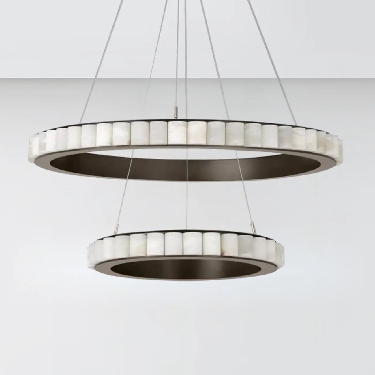 Circular 2-layer Modern Alabaster Steel Pendant Chandelier Image - 11 | homeyfad