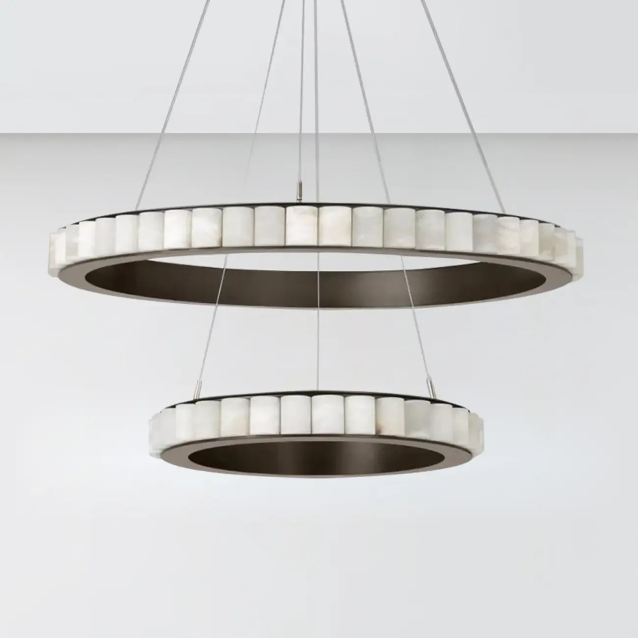 Circular 2-layer Modern Alabaster Steel Pendant Chandelier Image - 11