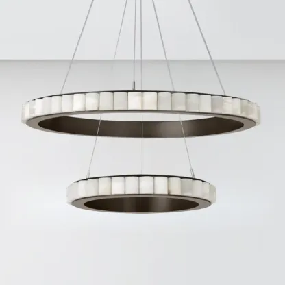 Circular 2-layer Modern Alabaster Steel Pendant Chandelier Image - 11