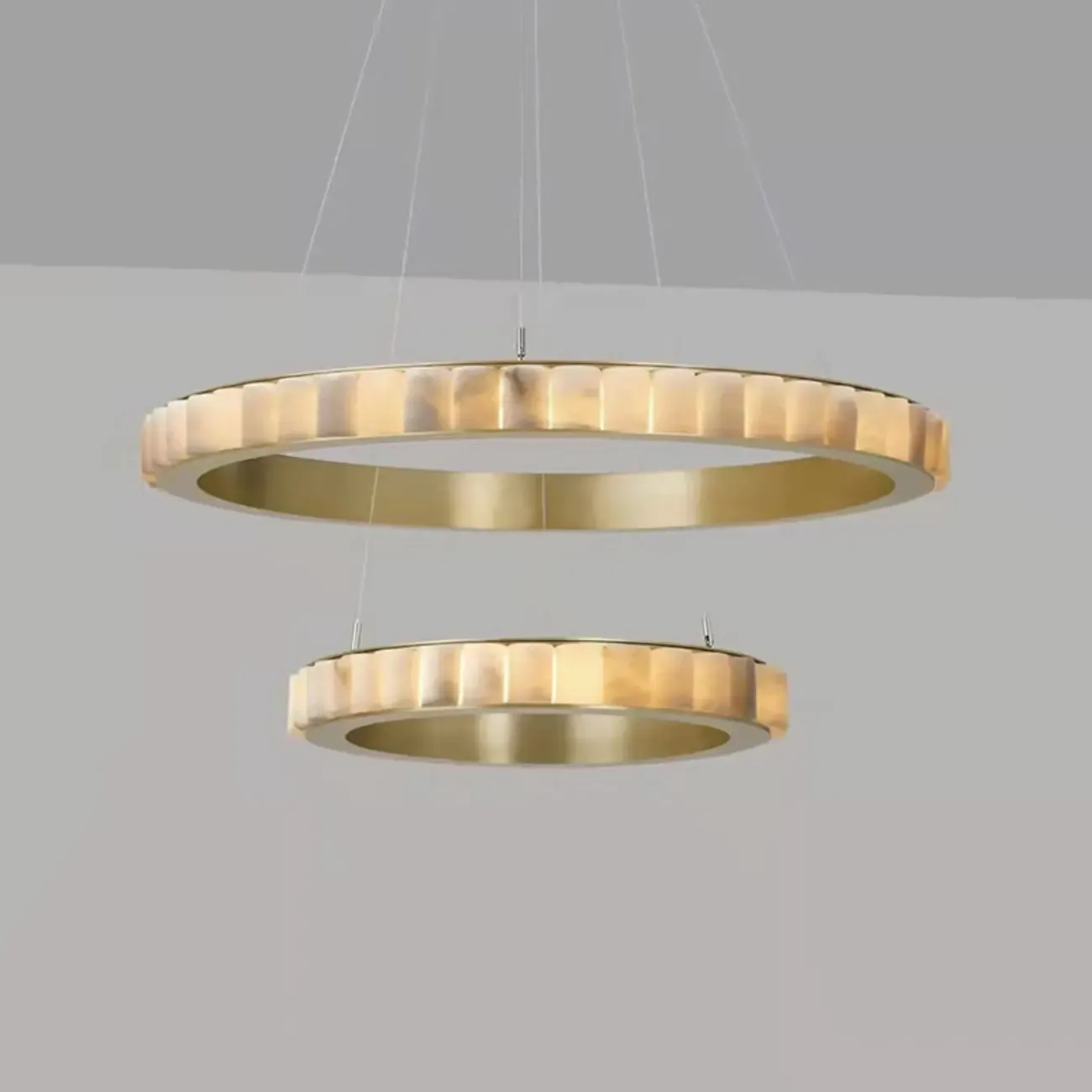 Circular 2-layer Modern Alabaster Steel Pendant Chandelier Image - 12
