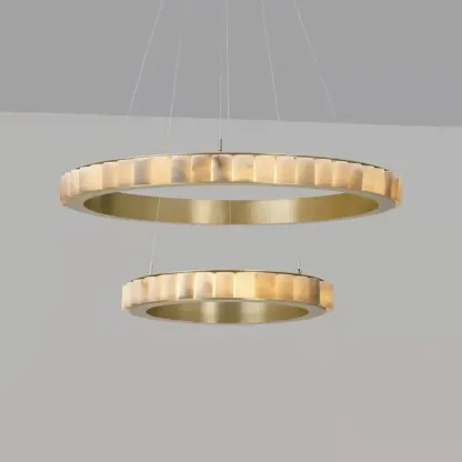 Circular 2-layer Modern Alabaster Steel Pendant Chandelier Image - 12