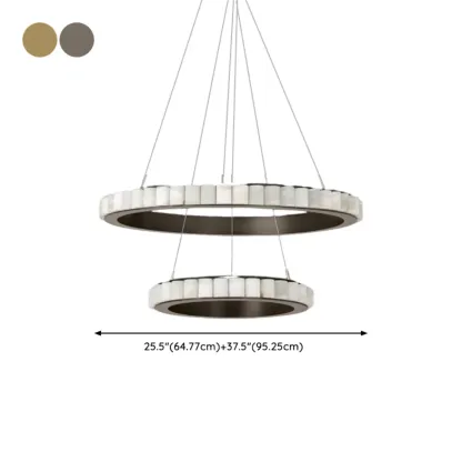 Circular 2-layer Modern Alabaster Steel Pendant Chandelier Image - 18