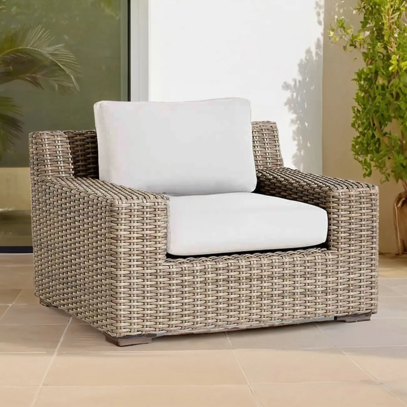 UV Resistant Brown Wicker Outdoor Sofa with Cushions Image - 2 | homeyfad
