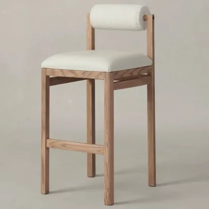 Modern Simple Style Leather Bar Stools with Rear Seat Back and Foot Pedestal Image - 1