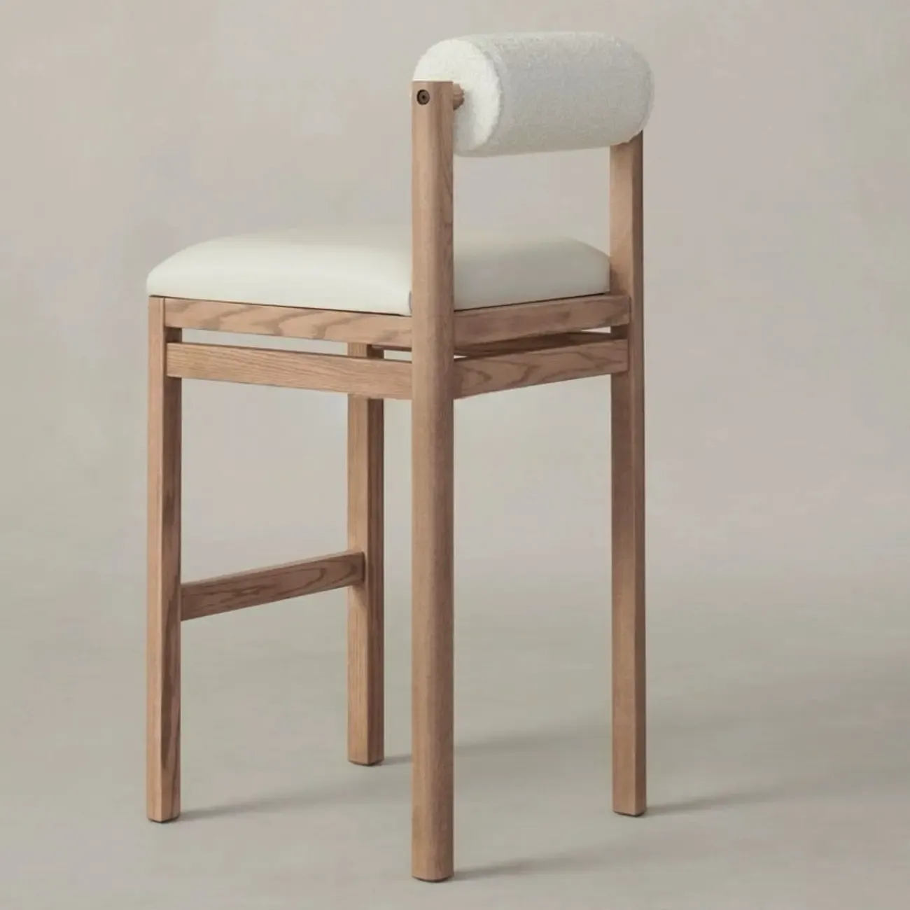 Modern Simple Style Leather Bar Stools with Rear Seat Back and Foot Pedestal Image - 3