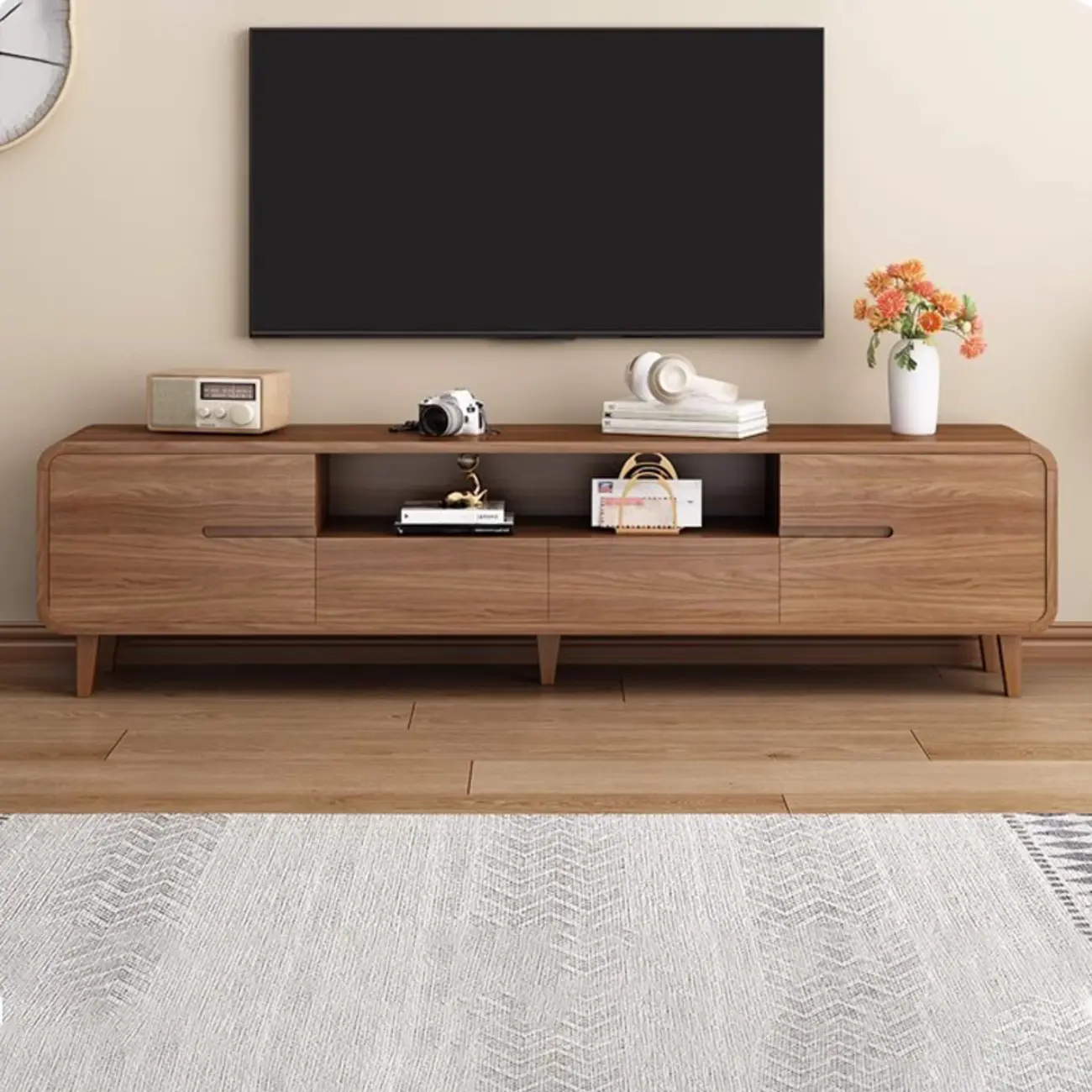 Mid-Century Modern Wood TV Stand with Storage | homeyfad