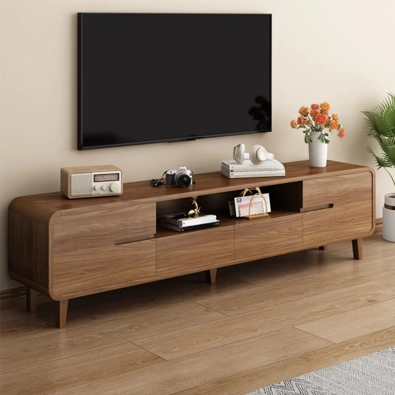 Mid-Century Modern Wood TV Stand with Storage | homeyfad