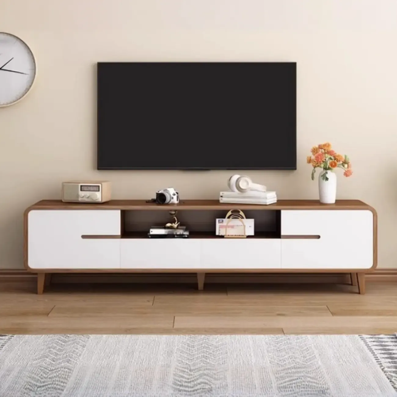 Mid-Century Modern Wood TV Stand with Storage