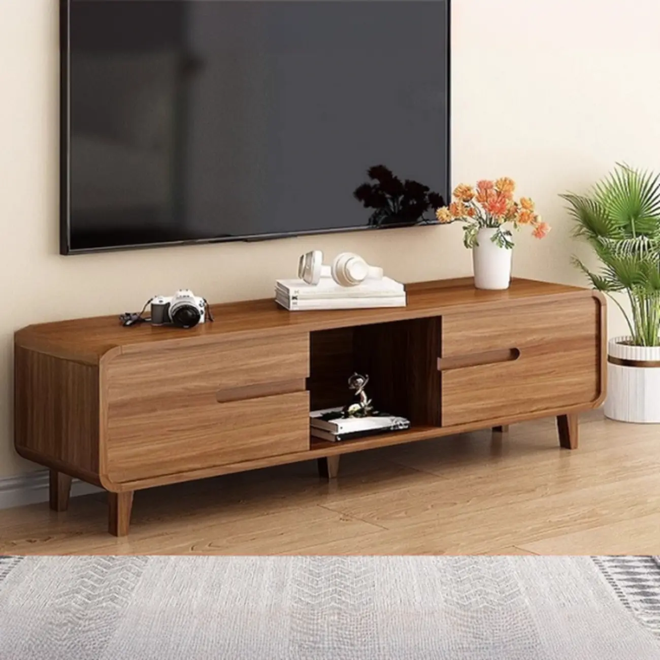 Mid-Century Modern Wood TV Stand with Storage | homeyfad