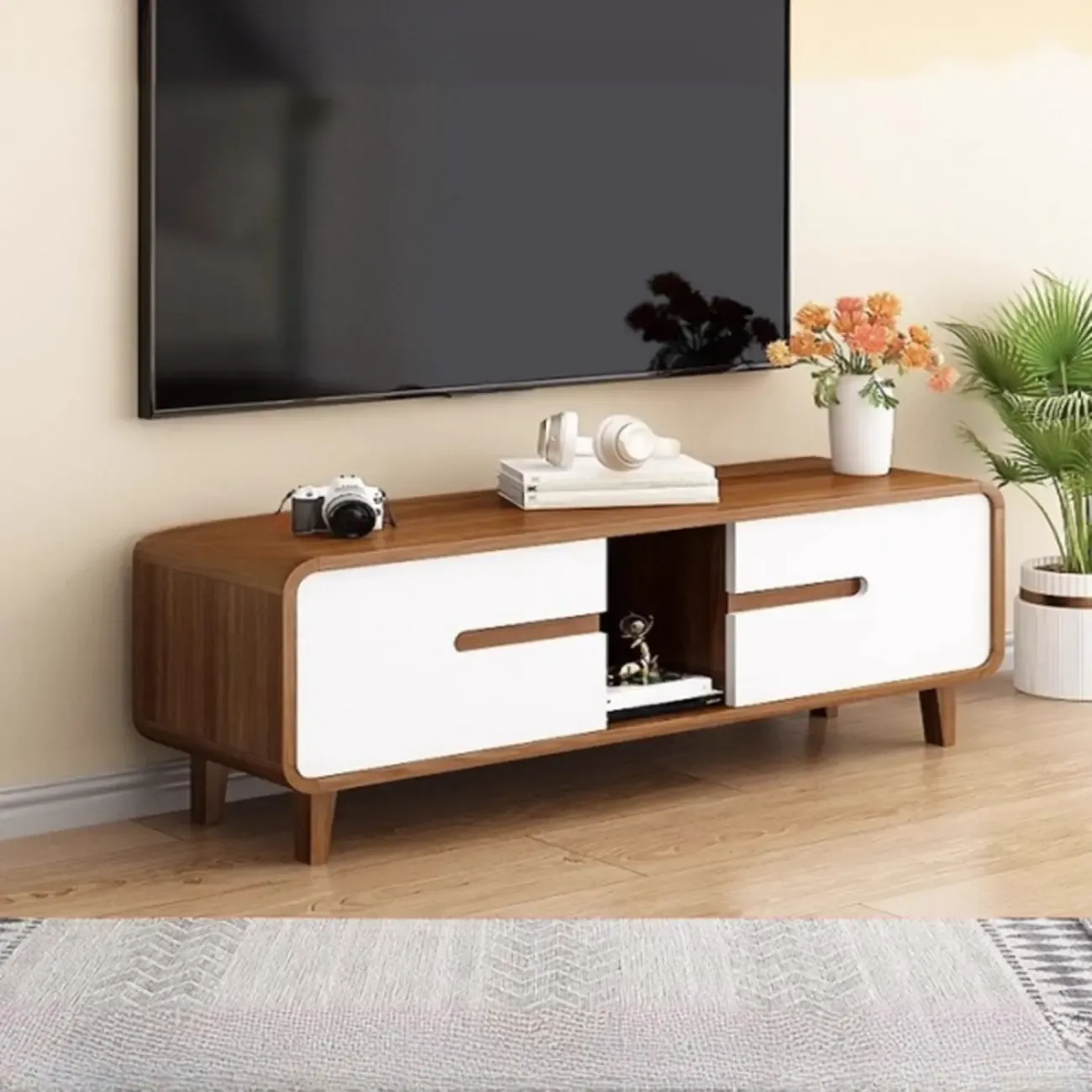 Mid-Century Modern Wood TV Stand with Storage