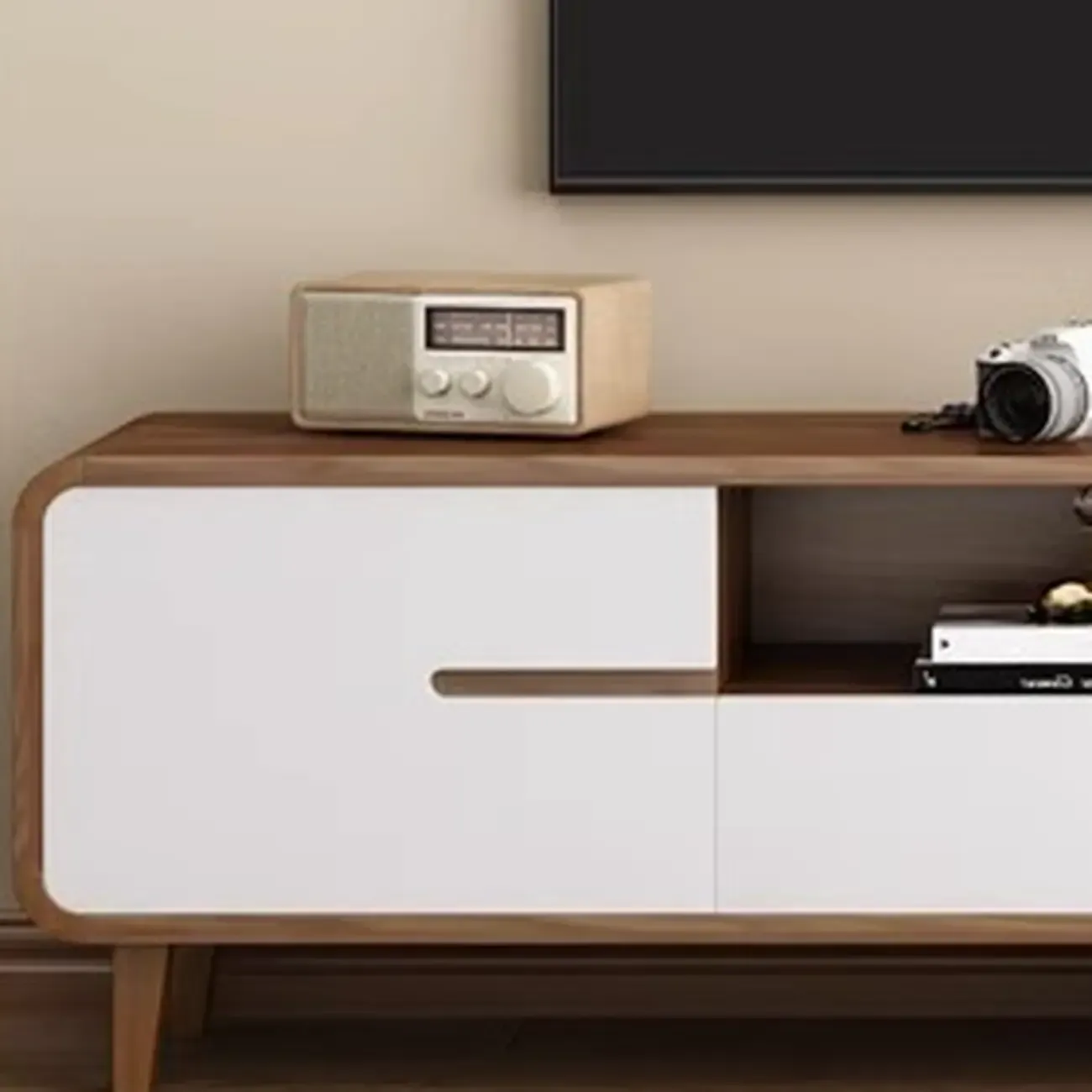 Mid-Century Modern Wood TV Stand with Storage