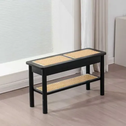 Minimalist Wooden Entryway Cherry Bench with Storage Image - 10