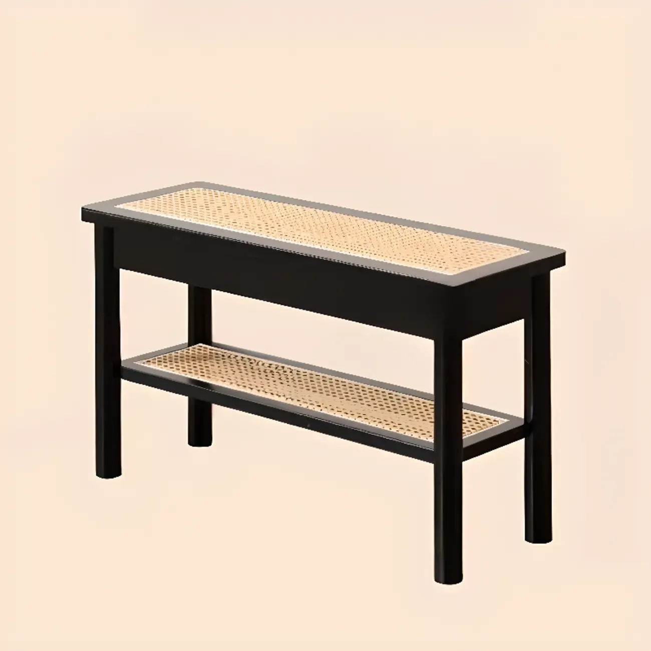 Minimalist Wooden Entryway Cherry Bench with Storage Image - 16