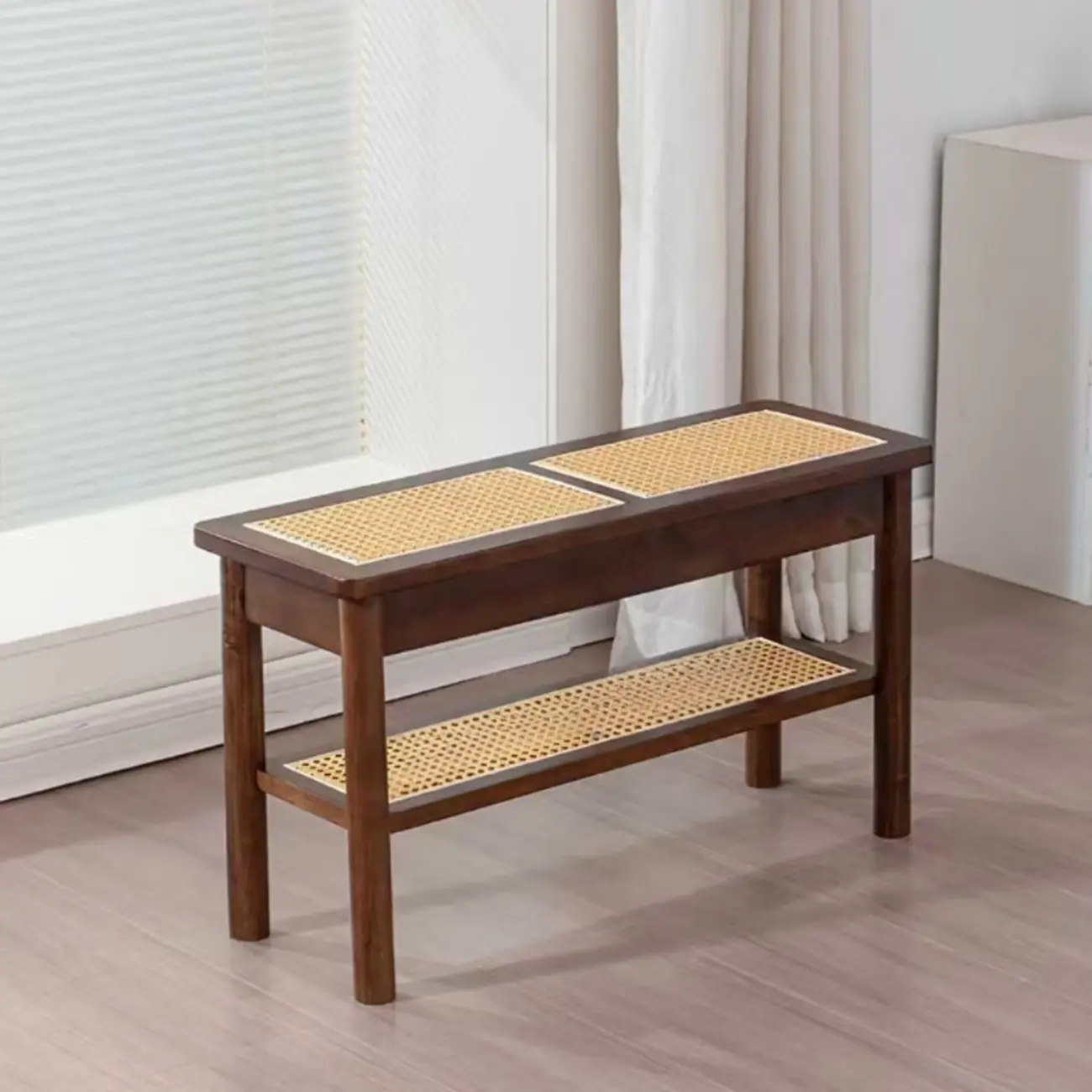 Minimalist Wooden Entryway Cherry Bench with Storage Image - 11 | homeyfad