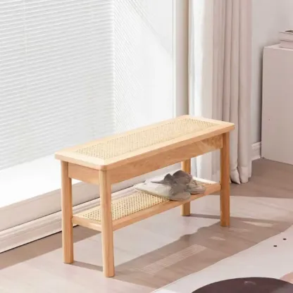 Minimalist Wooden Entryway Cherry Bench with Storage Image - 13