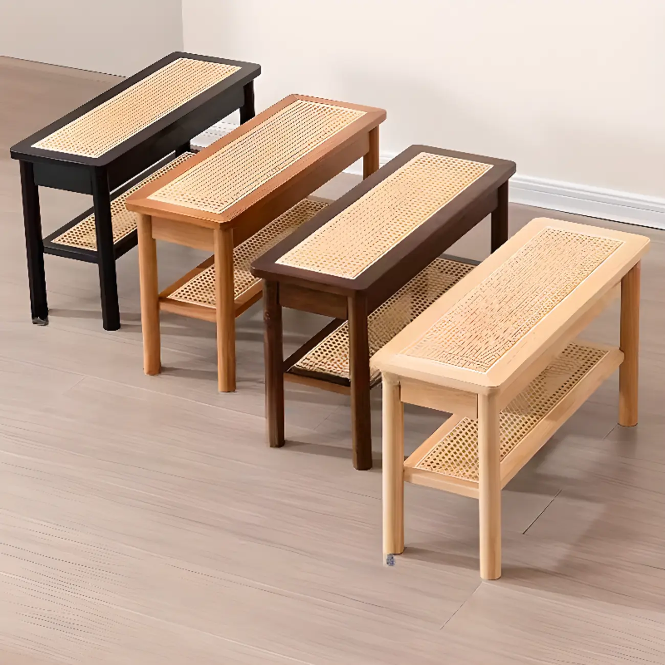 Minimalist Wooden Entryway Cherry Bench with Storage Image - 2 | homeyfad