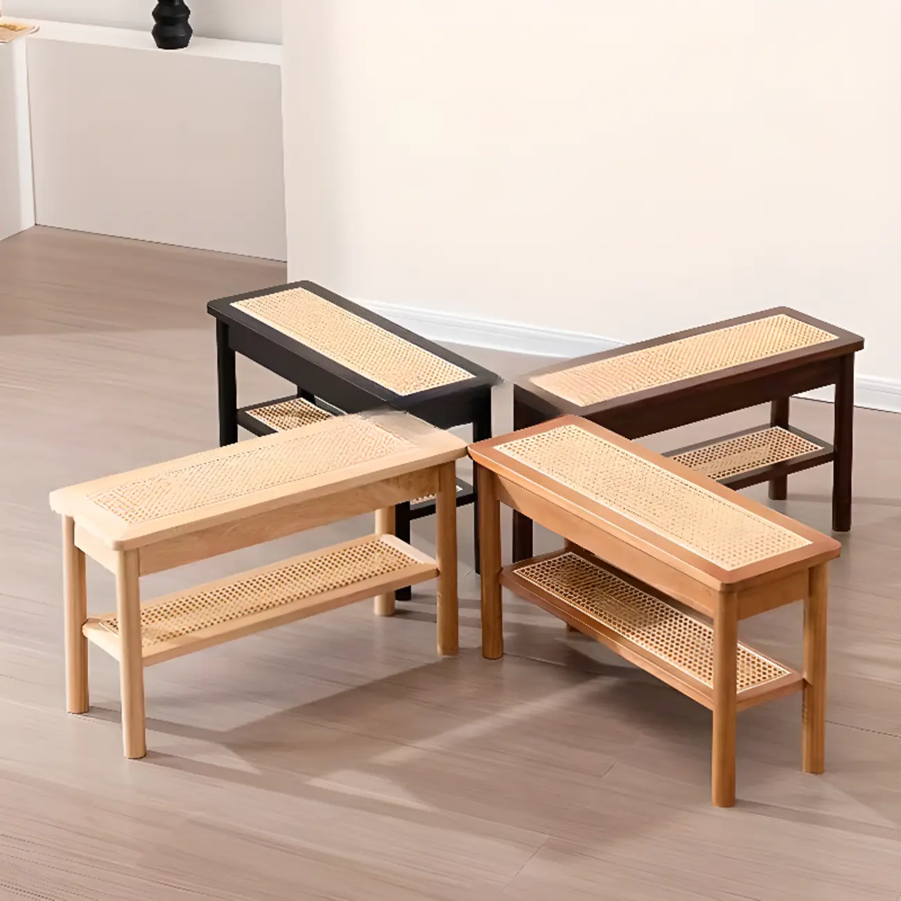 Minimalist Wooden Entryway Cherry Bench with Storage Image - 3 | homeyfad