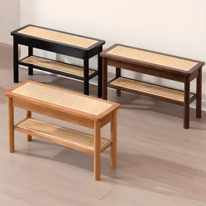 Minimalist Wooden Entryway Cherry Bench with Storage Image - 4