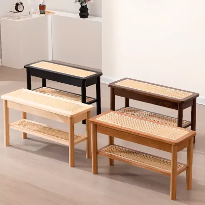 Minimalist Wooden Entryway Cherry Bench with Storage Image - 5