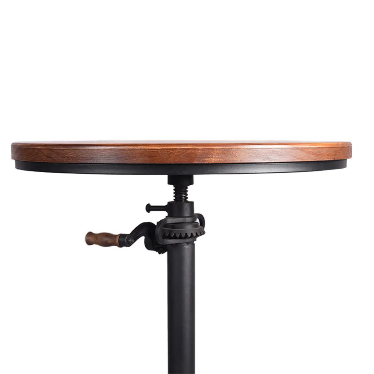 Adjustable Height Industrial Wood Iron Pedestal Bar Table Image - 4 | homeyfad