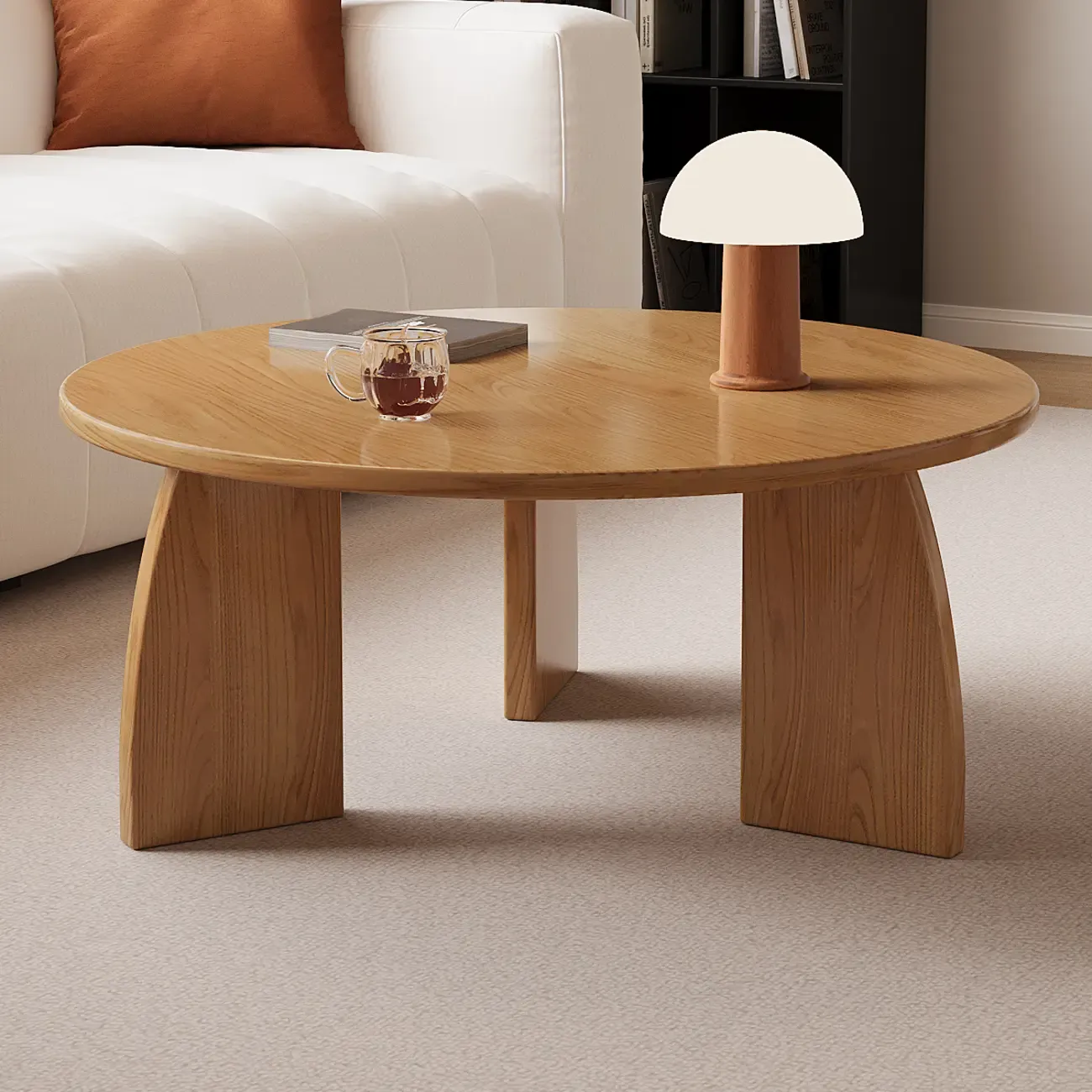 Modern Wooden Round Coffee Table Image - 5