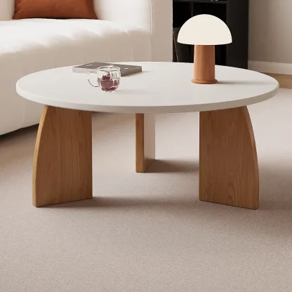 Modern Wooden Round Coffee Table Image - 6