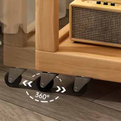 3-Tier Wood Walnut Storage Side Table with Wheels Image - 10