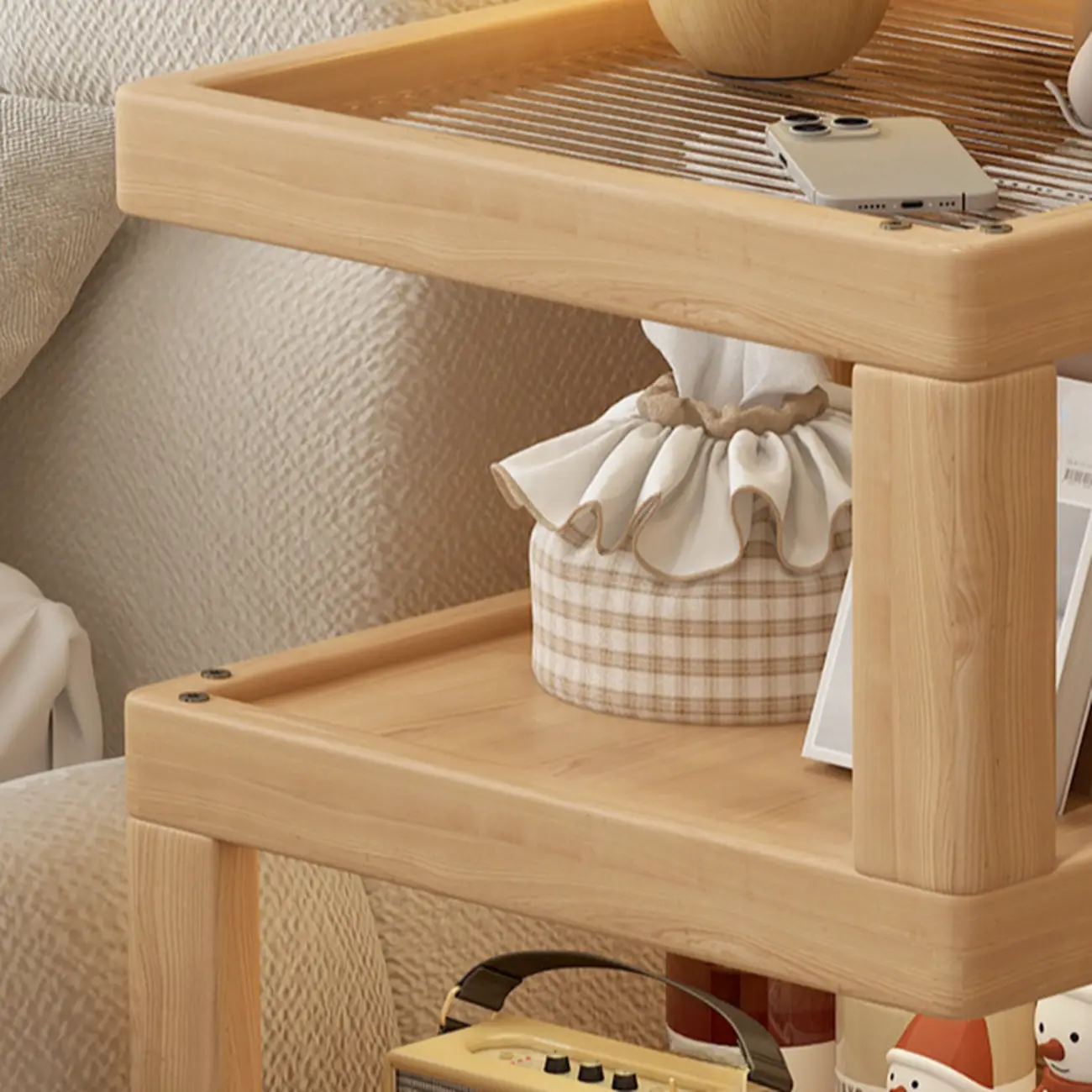 3-Tier Wood Walnut Storage Side Table with Wheels Image - 11 | homeyfad