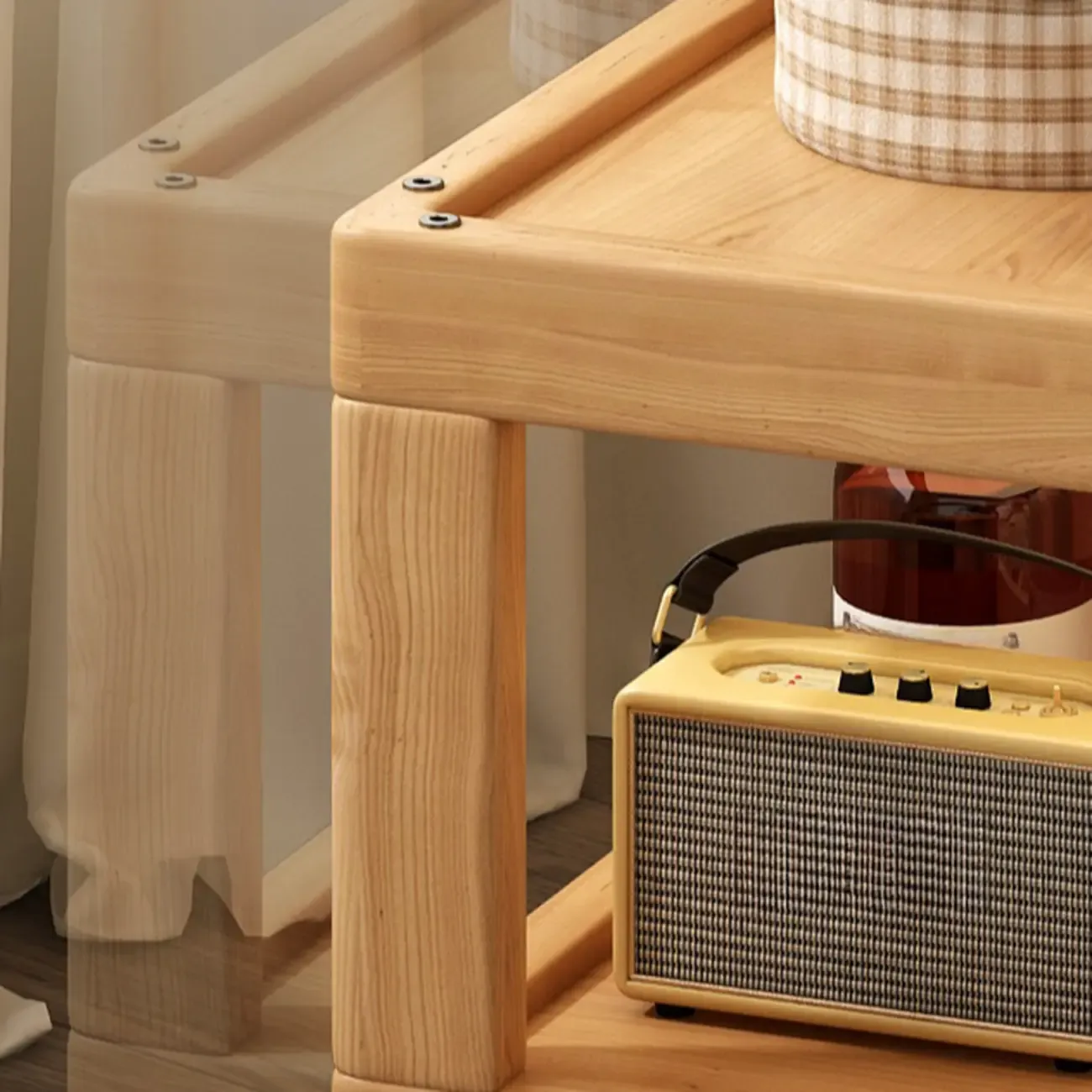 3-Tier Wood Walnut Storage Side Table with Wheels Image - 12