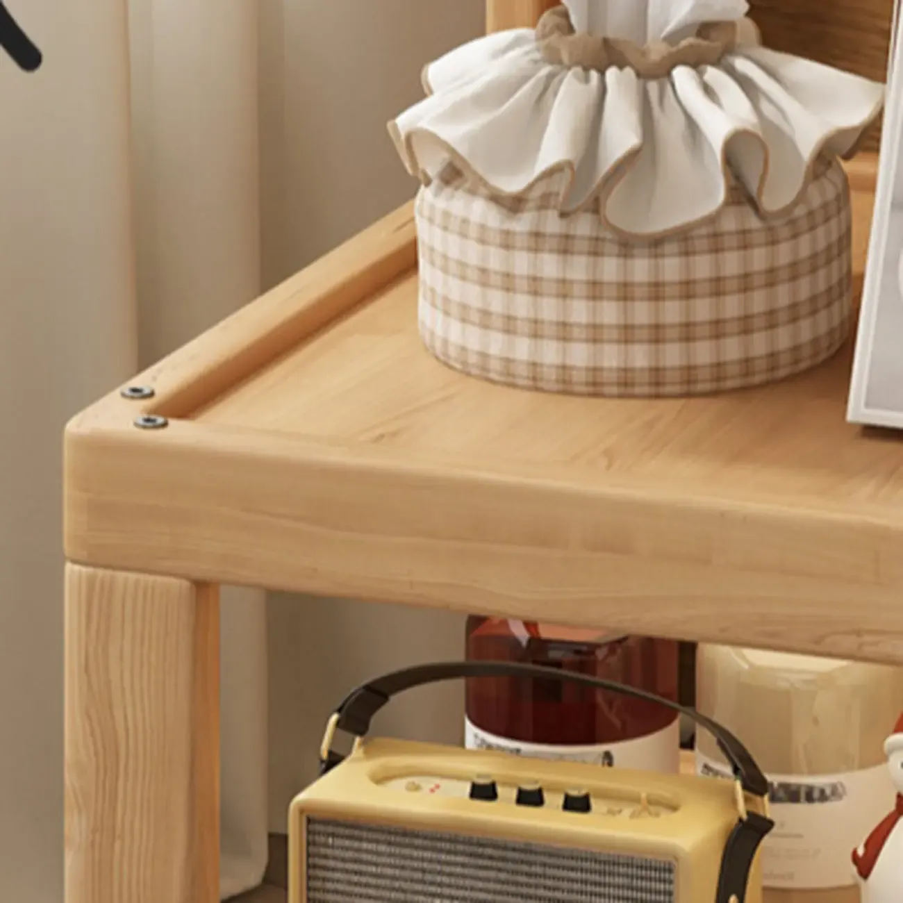 3-Tier Wood Walnut Storage Side Table with Wheels Image - 14