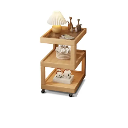 3-Tier Wood Walnut Storage Side Table with Wheels Image - 17