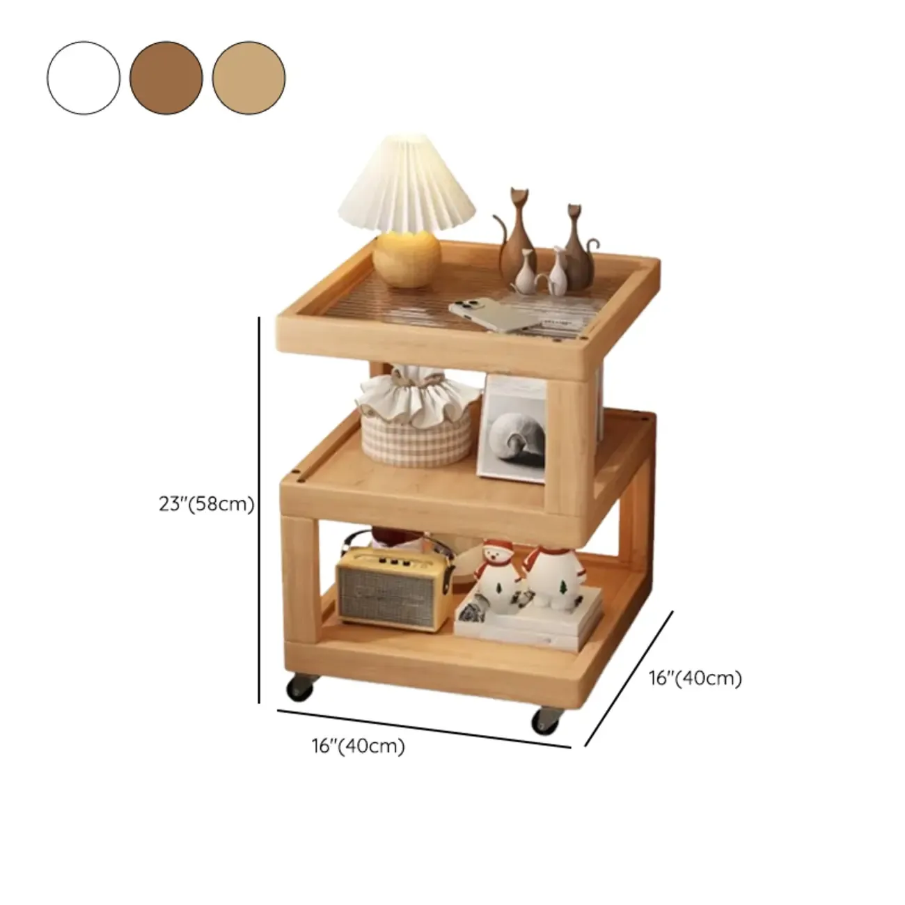 3-Tier Wood Walnut Storage Side Table with Wheels Image - 18