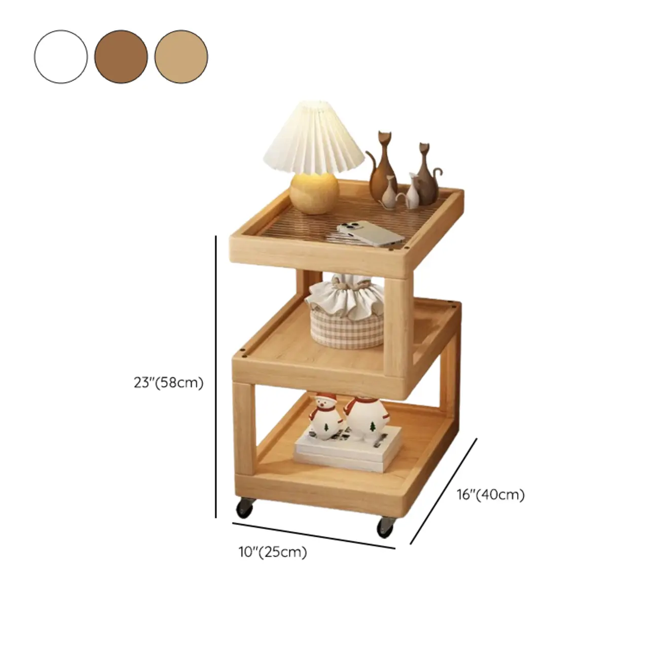 3-Tier Wood Walnut Storage Side Table with Wheels Image - 21 | homeyfad