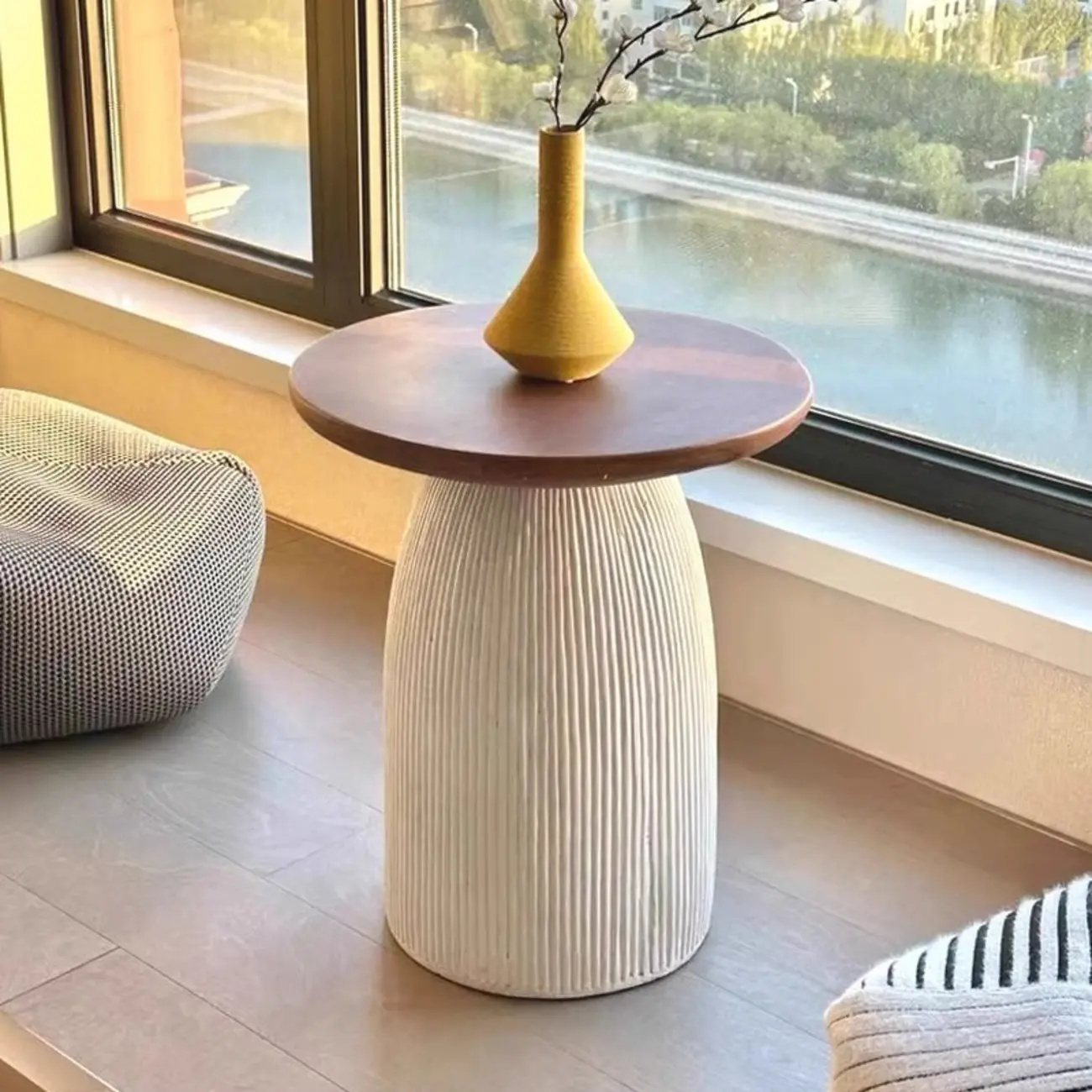 Living Room Brown Round MgO Pedestal End Table Image - 1 | homeyfad