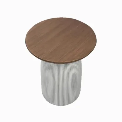 Living Room Brown Round MgO Pedestal End Table Image - 3