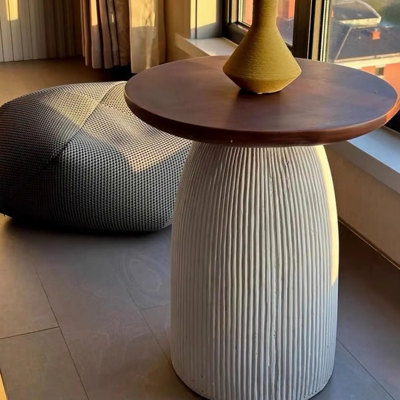 Living Room Brown Round MgO Pedestal End Table Image - 2 | homeyfad