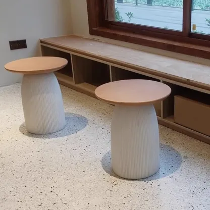 Living Room Brown Round MgO Pedestal End Table Image - 5