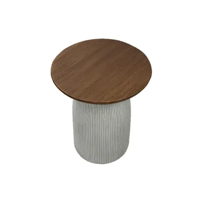 Living Room Brown Round MgO Pedestal End Table Image - 6