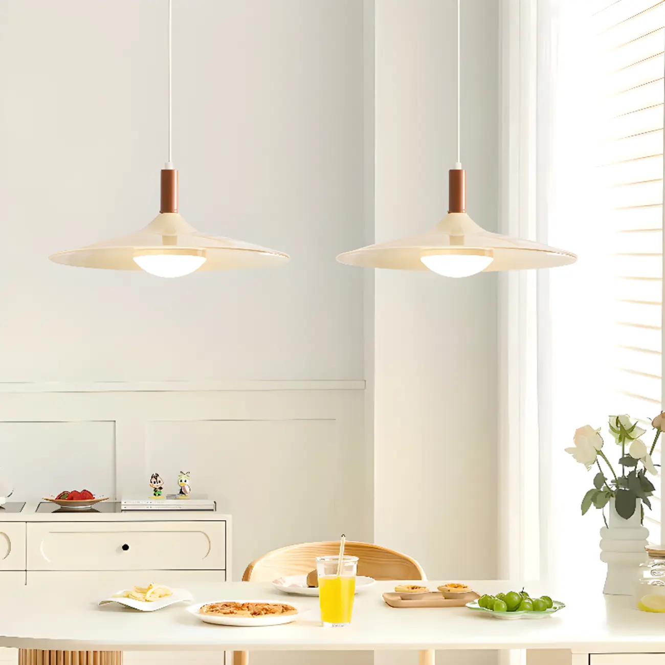 Modern Cream Round Disc Kitchen Pendant Light Image - 2 | homeyfad